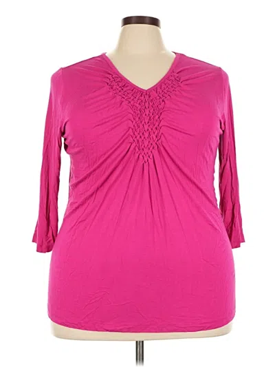 Pre-owned Susan Graver 3/4 Sleeve Top Pink V-neck Tops