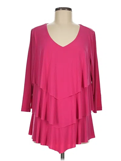 Pre-owned Susan Graver 3/4 Sleeve Top Pink V-neck Tops