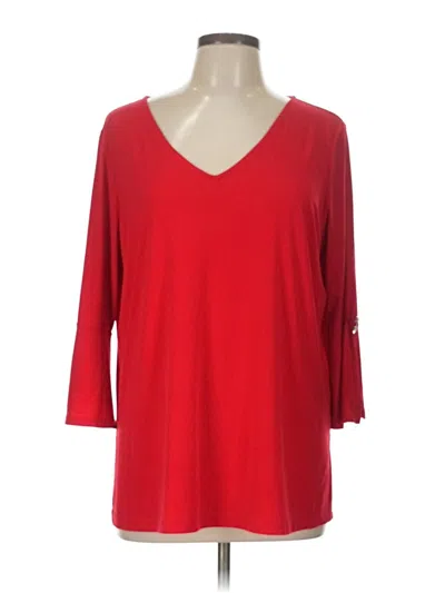Pre-owned Susan Graver 3/4 Sleeve Top Red V Neck Tops