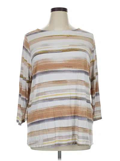 Pre-owned Susan Graver 3/4 Sleeve Top Tan Boatneck Tops