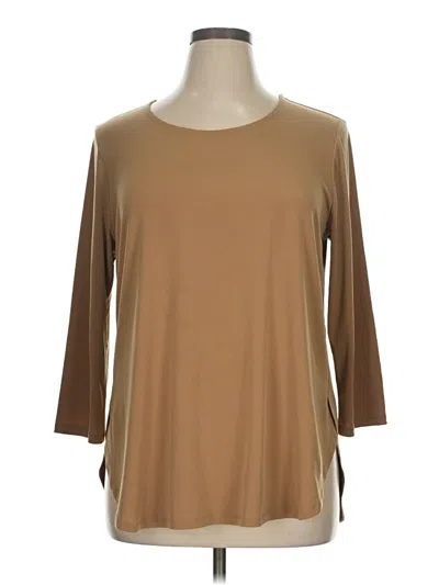 Pre-owned Susan Graver 3/4 Sleeve Top Tan Boatneck Tops In Brown