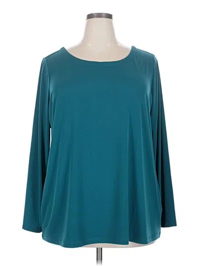 Pre-owned Susan Graver 3/4 Sleeve Top Teal Boatneck Tops In Blue