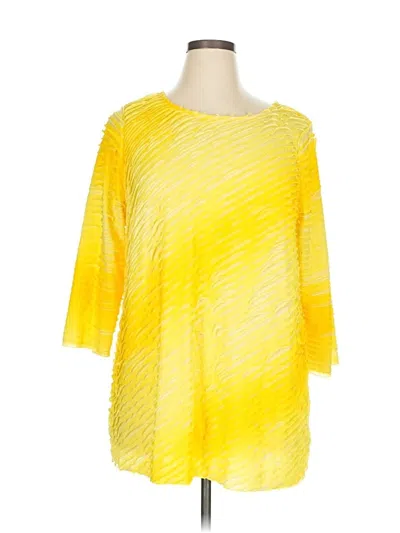 Pre-owned Susan Graver 3/4 Sleeve Top Yellow Boatneck Tops
