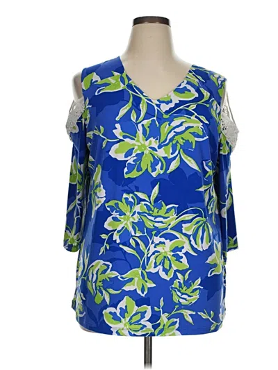 Pre-owned Susan Graver 3/4 Sleeve T-shirt In Blue