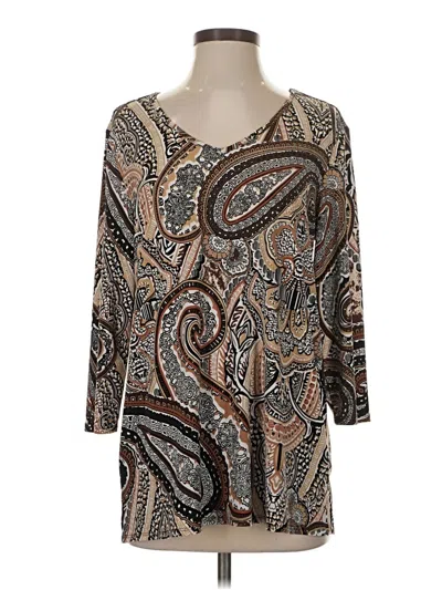 Pre-owned Susan Graver 3/4 Sleeve T-shirt In Brown