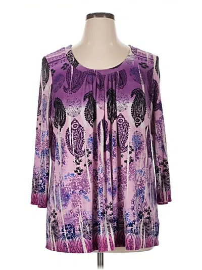 Pre-owned Susan Graver 3/4 Sleeve T-shirt In Purple