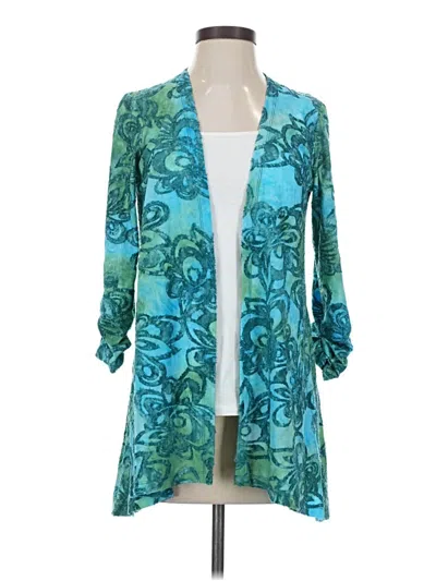 Pre-owned Susan Graver Cardigan Sweater In Teal