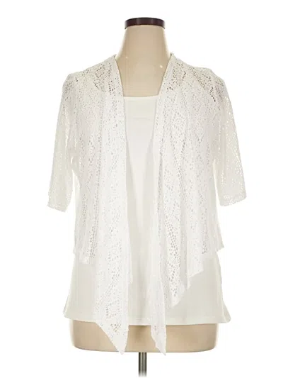 Pre-owned Susan Graver Cardigan Sweater In White