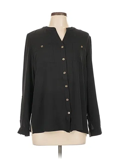 Pre-owned Susan Graver Long Sleeve Blouse In Black