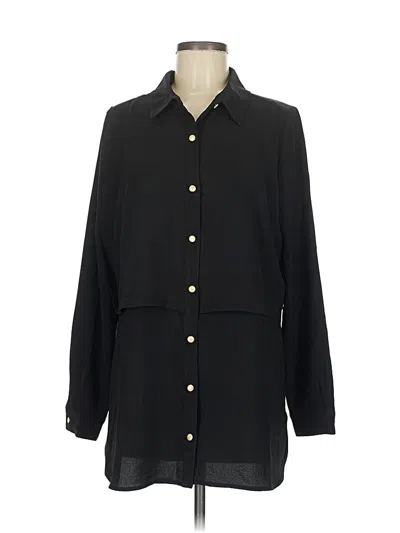 Pre-owned Susan Graver Long Sleeve Blouse In Black