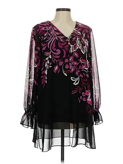 Pre-owned Susan Graver Long Sleeve Blouse In Black