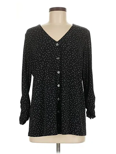 Pre-owned Susan Graver Long Sleeve Blouse In Black