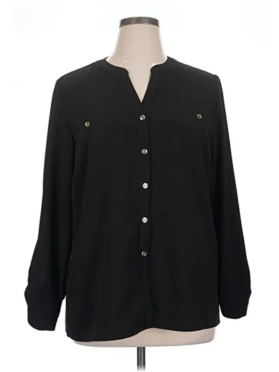 Pre-owned Susan Graver Long Sleeve Blouse In Black