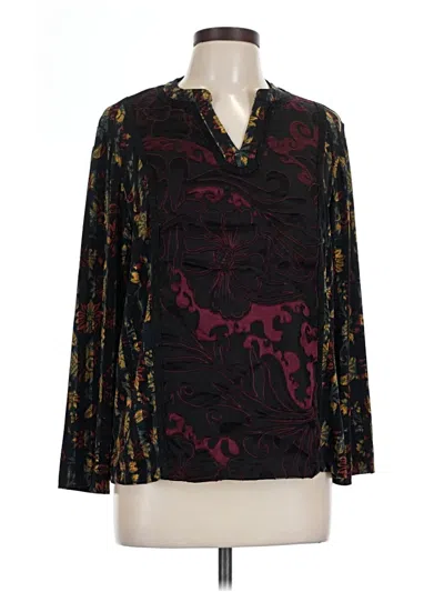 Pre-owned Susan Graver Long Sleeve Blouse In Black