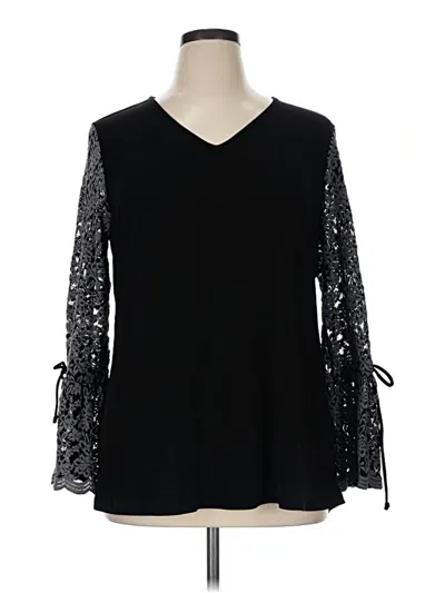Pre-owned Susan Graver Long Sleeve Blouse In Black