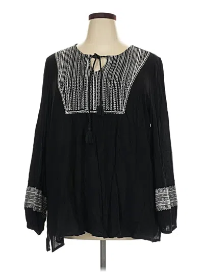 Pre-owned Susan Graver Long Sleeve Blouse In Black