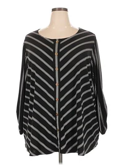 Pre-owned Susan Graver Long Sleeve Blouse In Black