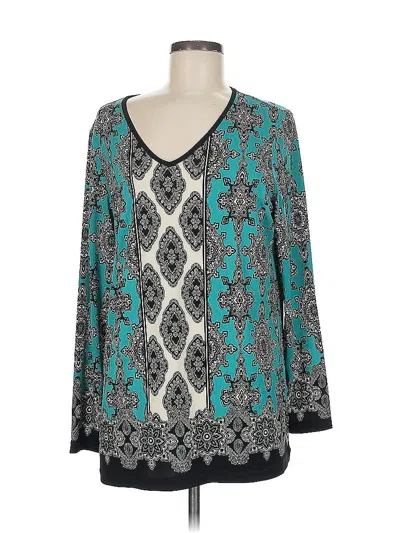 Pre-owned Susan Graver Long Sleeve Blouse In Blue