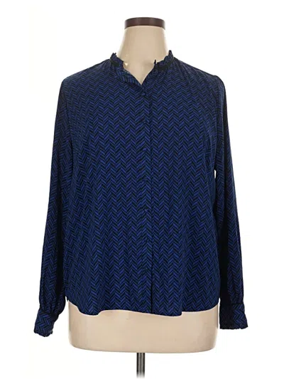 Pre-owned Susan Graver Long Sleeve Blouse In Blue