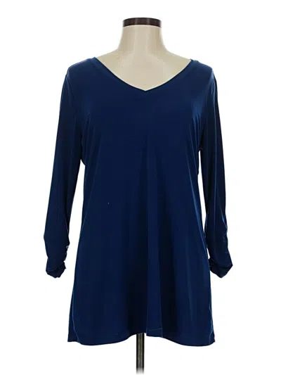 Pre-owned Susan Graver Long Sleeve Blouse In Blue