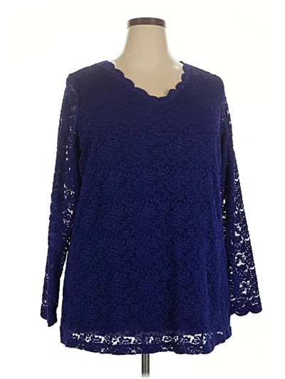 Pre-owned Susan Graver Long Sleeve Blouse In Blue