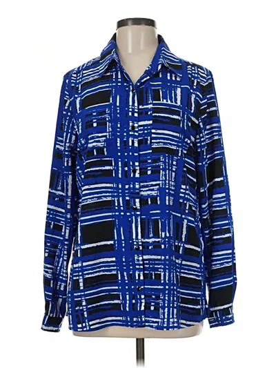 Pre-owned Susan Graver Long Sleeve Blouse In Blue