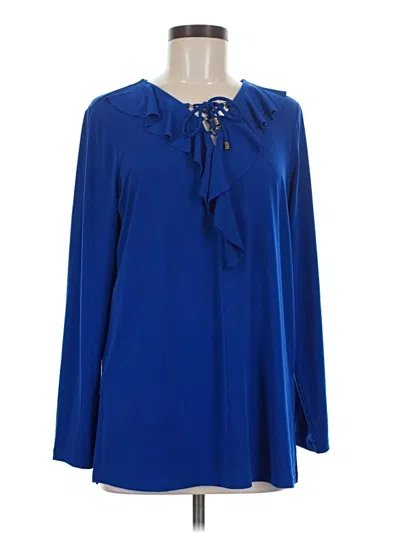 Pre-owned Susan Graver Long Sleeve Blouse In Blue