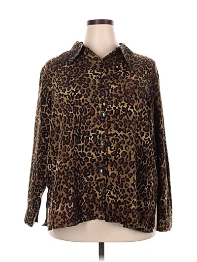 Pre-owned Susan Graver Long Sleeve Blouse In Brown