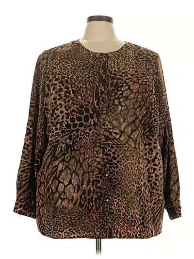 Pre-owned Susan Graver Long Sleeve Blouse In Brown
