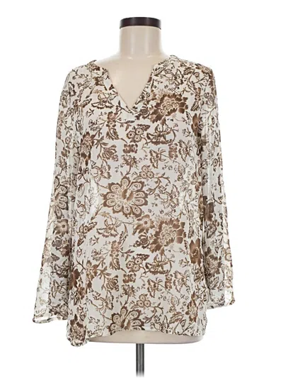 Pre-owned Susan Graver Long Sleeve Blouse In Brown