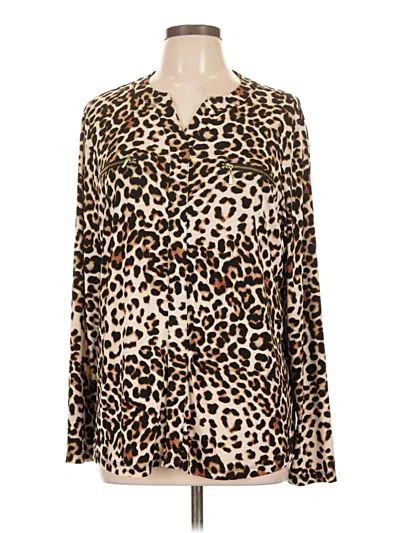 Pre-owned Susan Graver Long Sleeve Blouse In Brown