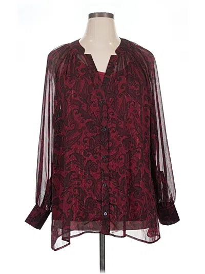 Pre-owned Susan Graver Long Sleeve Blouse In Burgundy