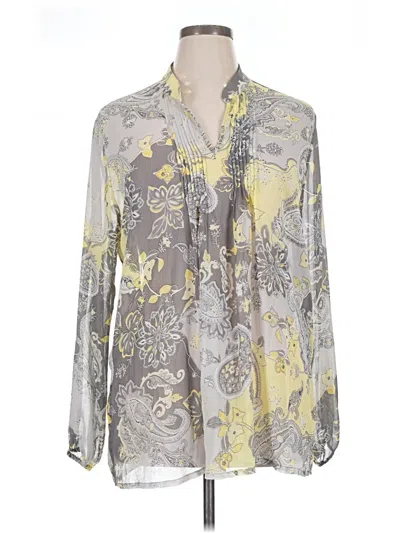 Pre-owned Susan Graver Long Sleeve Blouse In Gray