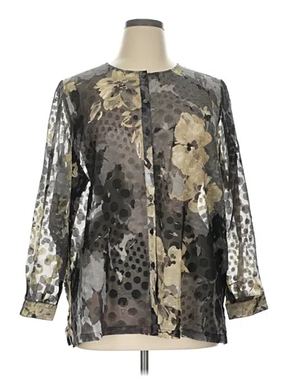 Pre-owned Susan Graver Long Sleeve Blouse In Gray