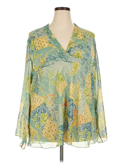 Pre-owned Susan Graver Long Sleeve Blouse In Green