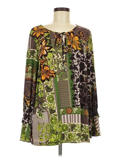 Pre-owned Susan Graver Long Sleeve Blouse In Green