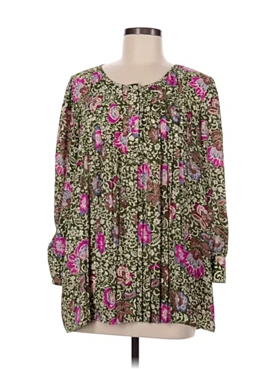 Pre-owned Susan Graver Long Sleeve Blouse In Green
