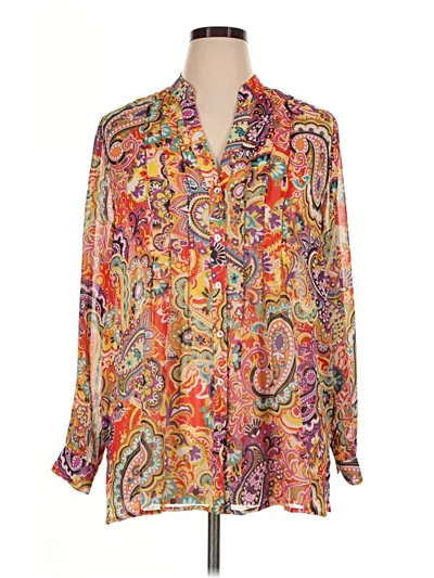 Pre-owned Susan Graver Long Sleeve Blouse In Orange