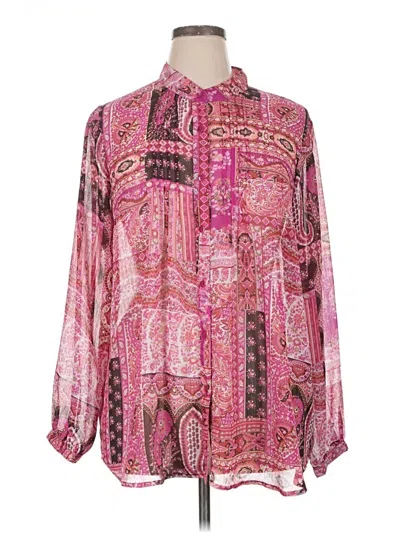 Pre-owned Susan Graver Long Sleeve Blouse In Pink