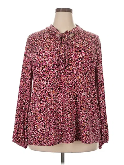 Pre-owned Susan Graver Long Sleeve Blouse In Pink