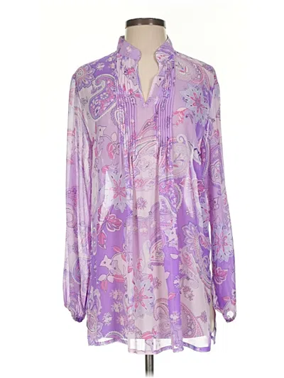 Pre-owned Susan Graver Long Sleeve Blouse In Purple