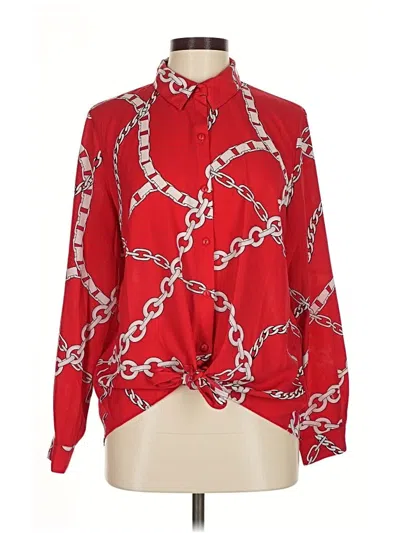 Pre-owned Susan Graver Long Sleeve Blouse In Red
