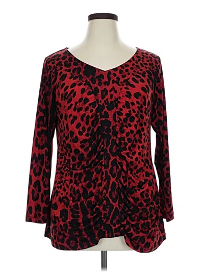 Pre-owned Susan Graver Long Sleeve Blouse In Red