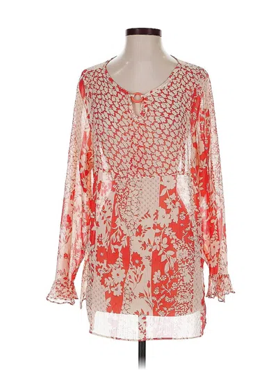 Pre-owned Susan Graver Long Sleeve Blouse In Red