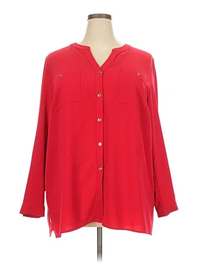 Pre-owned Susan Graver Long Sleeve Blouse In Red