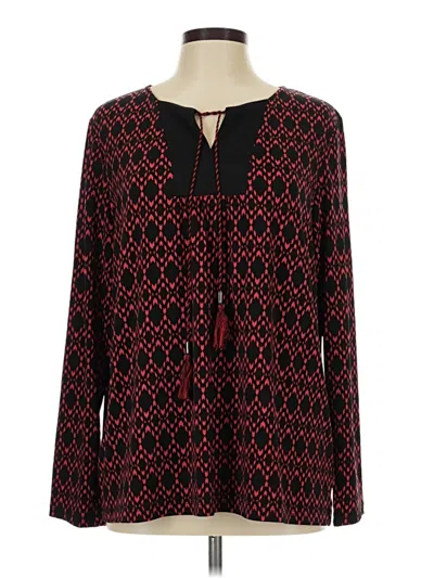 Pre-owned Susan Graver Long Sleeve Blouse In Red