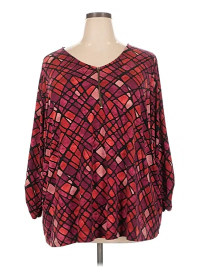 Pre-owned Susan Graver Long Sleeve Blouse In Red