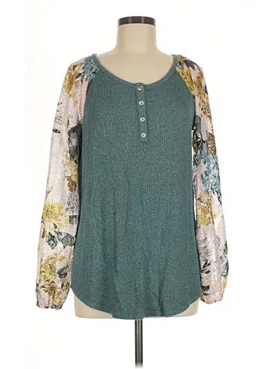 Pre-owned Susan Graver Long Sleeve Blouse In Teal