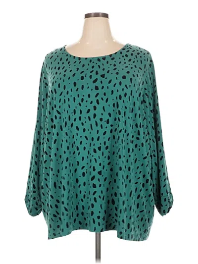 Pre-owned Susan Graver Long Sleeve Blouse In Teal
