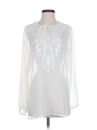 Pre-owned Susan Graver Long Sleeve Blouse In White